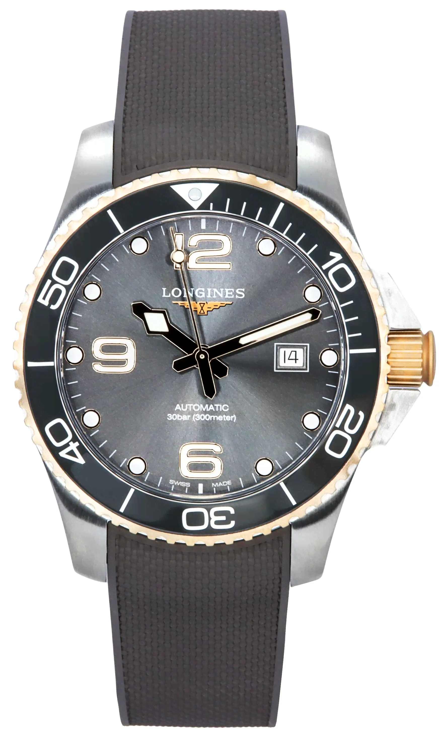 Автоматические мужские часы Longines HydroConquest с каучуковым ремешком Sunray и серым циферблатом L3.782.3.78.9 300M