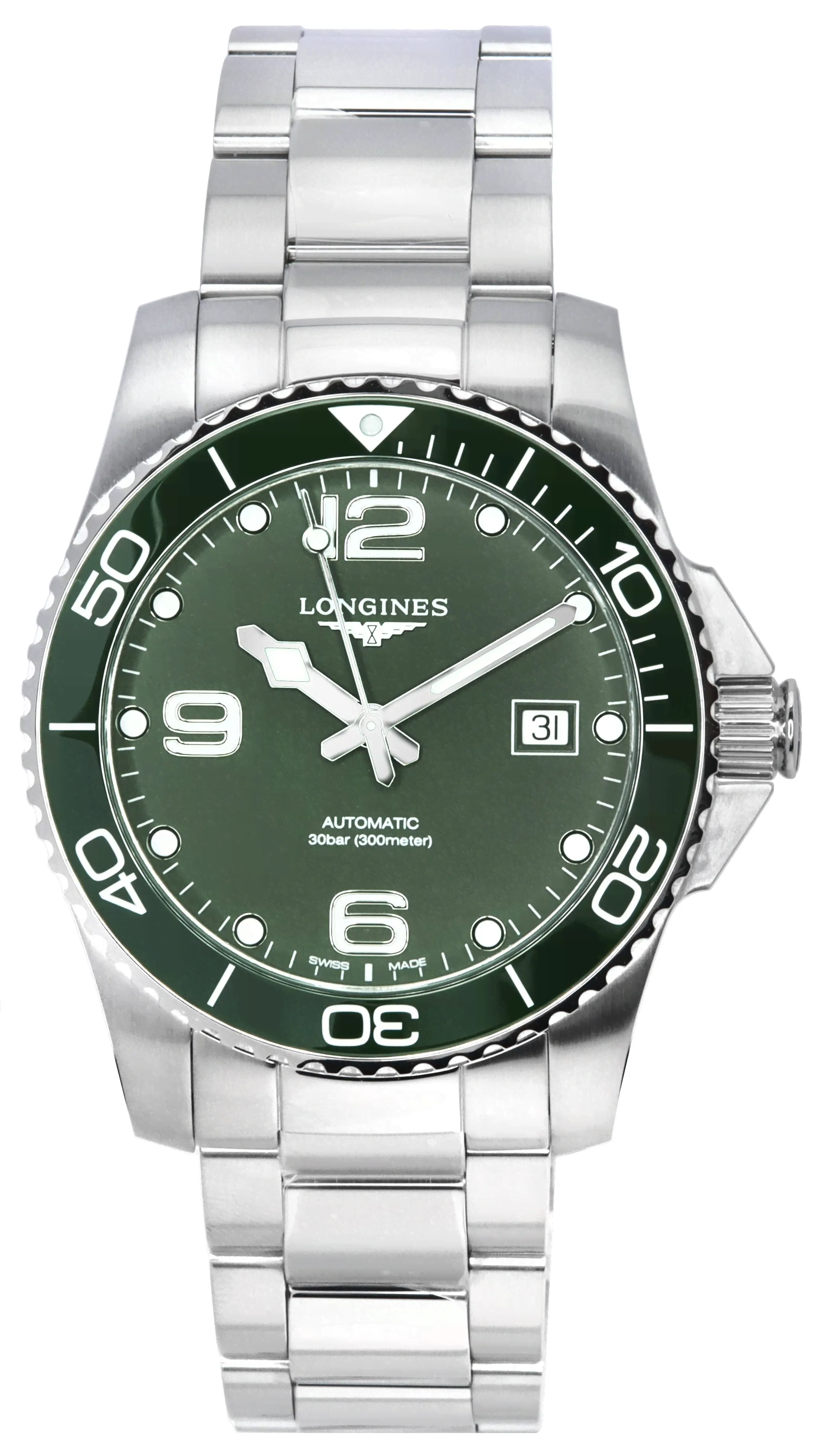 Мужские часы Longines HydroConquest Matt Green с циферблатом Super-LumiNova Automatic Diver L3.781.4.06.6 300M-0