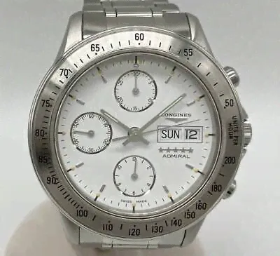 LONGINES ADMIRAL Automatic Mens Watch Used L3 603 4 White Dial Chronograph Date-0