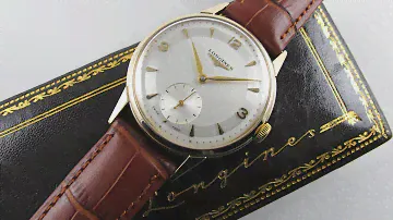 Gold Longines vintage wristwatch, hallmarked 1954
